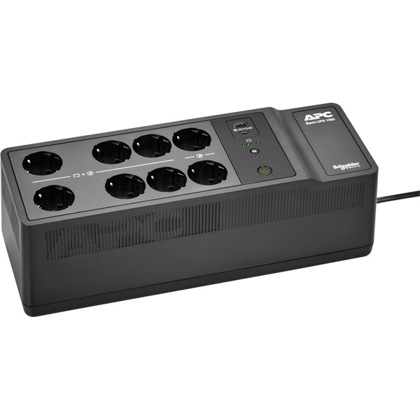 APC Back-UPS, 1050VA/600W Floor/Wall Mount, 230V, 8x Schuko CEE 7/3 outlets, USB Type A+C Port, User Replaceable Battery - Image 1