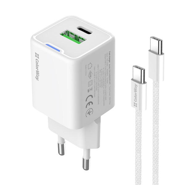 COLORWAY AC töltő GaN Mini CW-CHS053PDC-WT 30W PD port PPS USB (Type-C PD + USB QC4.0) kábel Type-C - Image 4
