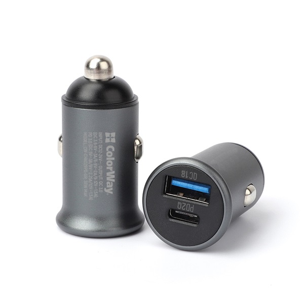 COLORWAY Autós töltő, CW-CHA029PD-GR, 2xUSB (Type-C PD20W + USB QC3.0 ) (38W) szürke - Image 4