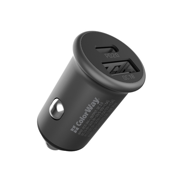 COLORWAY Autós töltő, CW-CHA029PD-GR, 2xUSB (Type-C PD20W + USB QC3.0 ) (38W) szürke - Image 2