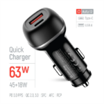 COLORWAY Autós töltő, CW-CHA067PD-BK, 2xUSB (Type-C PD45W + USB QC3.0 18W) (63W), fekete - Image 5