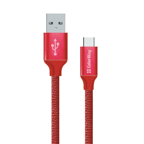 COLORWAY Kábel USB - Type-C 2,1 A, 1 m, piros (CW-CBUC003-RD) - Image 2