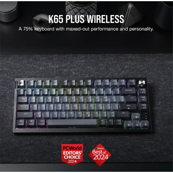 CORSAIR Vezeték Nélküli Billentyűzet Gaming, K65 PLUS 75%, Mechanikus, MLX Red switch, US, fekete - Image 1