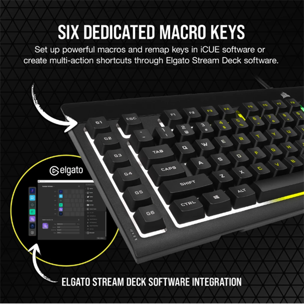 CORSAIR Vezetékes Billentyűzet Gaming, K55 RGB PRO, 6 programozható billentyű, Cseppálló, Csuklótámasz, US, fekete - Image 3