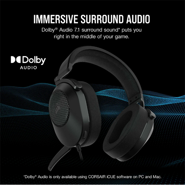 CORSAIR Vezetékes Headset, HS65 SURROUND Gaming, Dolby audio, carbon - Image 3