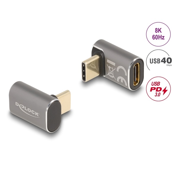 DELOCK_Atalakito_USB_40_Gbps_Type-C_male_female_PD_30_100W_90_fokos_8K_60Hz_fem-i1437039.jpg DELOCK Átalakító USB 40 Gbps Type-C male > female PD 3.0 100W 90 fokos 8K 60Hz fém - Image 1