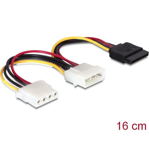 DELOCK Tápkábel Molex 4 pin male > SATA 15 pin female + 4 pin female - Image 1