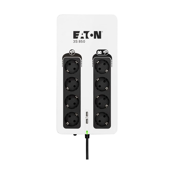EATON UPS 3S Gen2 UPS DIN, 850VA, 510W, Input: Schuko, Outputs: 8x Schuko, szünetmentes tápegység, USB - Image 1