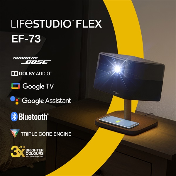 EPSON Projektor - Lifestudio Flex – EF-73 Éjfekete (3LCD, 4K Pro-UHD, 16:9, 1000 AL, 5000000:1, HDMI/USB/WiFi/Bluetooth) - Image 3