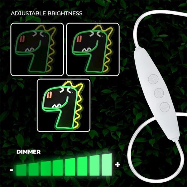 FOREVER LIGHT Neon LED dekorációs lámpa JURASSIC DINO zöld, szabályozható, USB, be/ki  kapcsoló,  falra szerelhető - Image 3