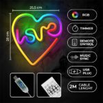 FOREVER LIGHT Neon LED dekorációs RGB lámpa LOVE in HEART, USB, távirányító, MUSIC SYNC, szabályozható, TIMER - Image 2