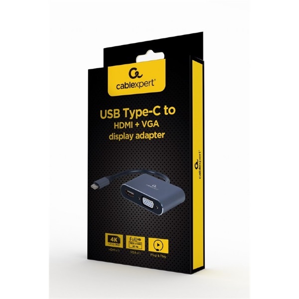 GEMBIRD_adapter_USB-C_-_1db_HDMI_14_1db_VGA_MF_015m_szurke-i1574281.jpg GEMBIRD adapter, USB-C - 1db HDMI 1.4 1db VGA M/F, 0,15m szürke - Image 1