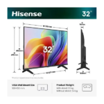 HISENSE 32A4S HD Smart LED TV 32"/80cm, 1366x768, HDMI/USB/RJ45, Fekete - Image 2