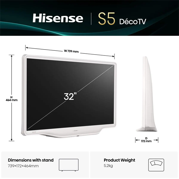 HISENSE 32S5Q FHD Smart Hi-QLED Déco TV 32", 32"/80cm, 1920x1080, HDMI/USB/RJ45/Wifi - Image 2