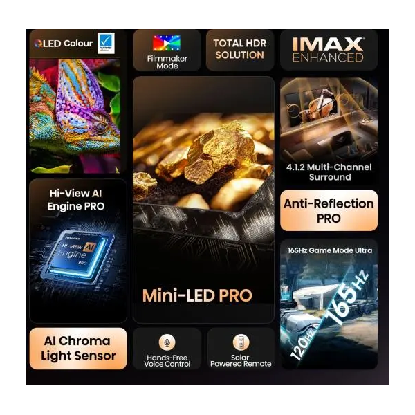 HISENSE 65U8Q 65" U8Q | ULED MiniLED 165Hz 4K Smart TV, 3840x2160, 3xHDMI/2xUSB/1xUSB-C/LAN/WIFI - Image 3