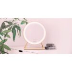 HUMANAS HM04 kerek álló smiktükör, 40 cm átmérő, LED, integrált érintő gombok, 3 színhőmérséklet, arany - Image 3