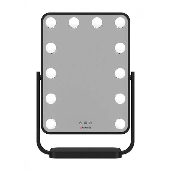 HUMANAS HM01 dönthető kozmetikai tükör, 12 db LED, érintőképernyő, 360°, teljesítmény, szín szabályozás, black - Image 2