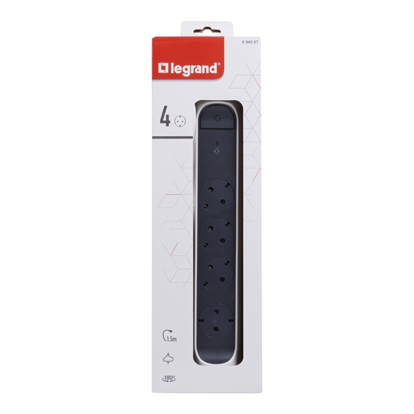LEGRAND Elosztósor Premium 4x2P+F, túlfeszültség-védelemmel, 1,5 m vezetékkel, fehér/fekete - Image 3