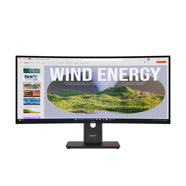 LENOVO Monitor - ThinkVision T34WD-40, 34" WQHD 3440x1440 VA, 21:9, 3000:1, 300cd/m2, 4ms, USB A-C, DP, HDMI, RJ45 - Image 1