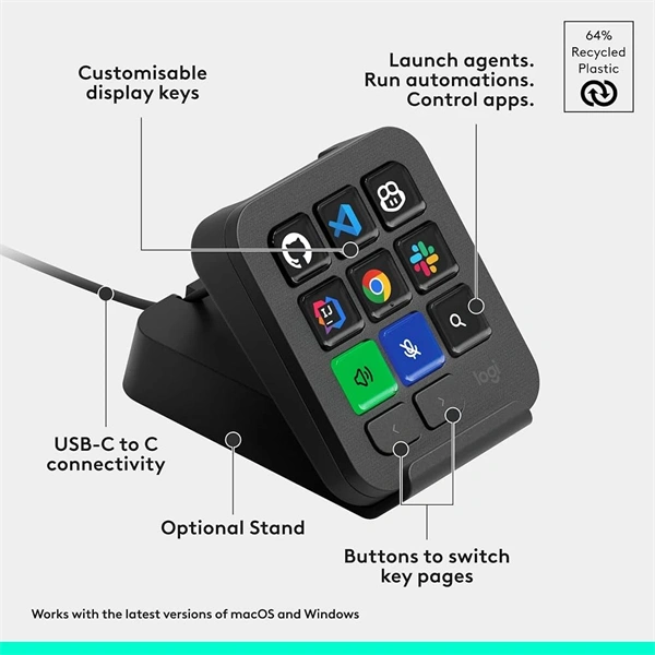 LOGITECH Billentyűzet - MX Keypad AI Control vezérlő, Vezetékes 9 gombos, érintős, Piszkosfehér - Image 1