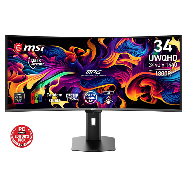 MSI Monitor GAMING MPG 341CQR QD-OLED X36 Ívelt 34" UWQHD 3440x1440 21:9, 360Hz, 1500000:1, 0,03ms, 2x HDMI, DP, USB-C - Image 1