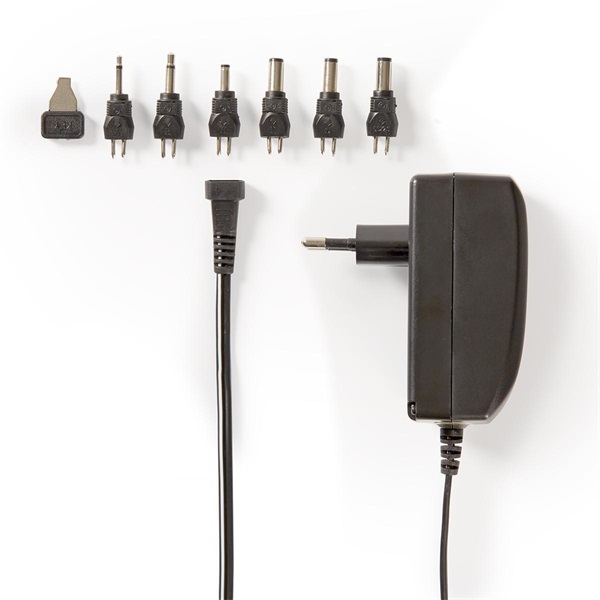 NEDIS_ACPA003_univerzalis_halozati_adapter_allithato_9V-24V_18m_24W_6_cserelheto_adapter_fej_fekete-i1537530.jpg Nedis ACPA003 univerzális AC-DC tápegység, állítható 9V-24V, 24W, 1.0 - 1.5 A, 6 cserélhető táp dugó - Image 1