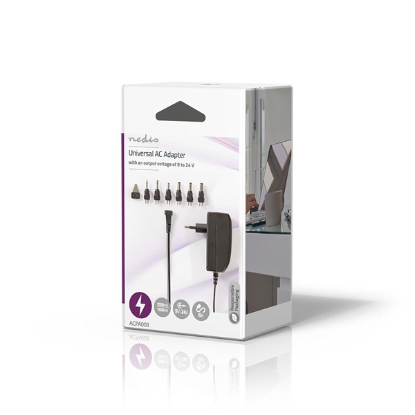 Nedis ACPA003 univerzális AC-DC tápegység, állítható 9V-24V, 24W, 1.0 - 1.5 A, 6 cserélhető táp dugó - Image 3