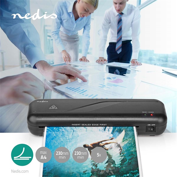 Nedis LAMI112BK4 laminálógép, A4 formárum, otthoni, irodai használat, laminálási sebesség: 23 cm / perc - Image 4