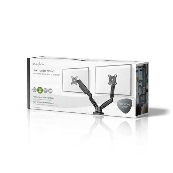 Nedis MMDOSGS110BK gázrugós asztali monitor tartó, dupla, 15-32" | 75x75 / 100x100 - Image 4