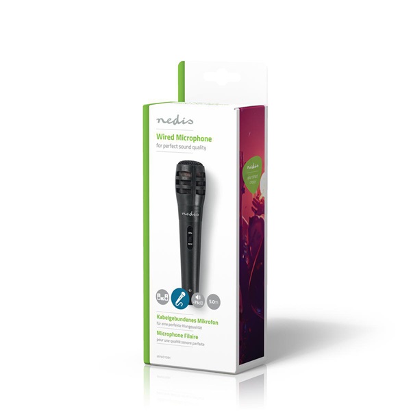 Nedis MPWD15BK dinamikus mikrofon, 5m levehető kábel, 80Hz-12kHz,  600 Omh, 75dB, utazó tok, integrált kapcsoló - Image 3