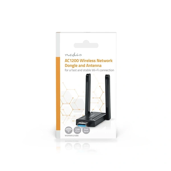 NEDIS WSNWA1210BK Wireless Adapter AC1200, 2.4/5 GHz (Dual Band), USB3.0, Wi-Fi 1200 Mbps, Windows 10/11 - Image 2