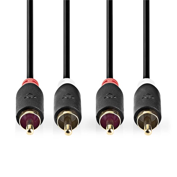 Nedis CABW24200AT05 sztereo audió kábel 2x RCA férfi,  2x RCA férfi, Aranyozott,  0,50 m , kerek,  Antracit - Image 2