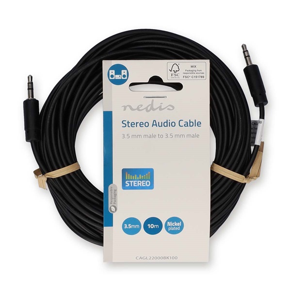 Nedis CAGL22000BK100 sztereo audio kábel, 3,5 mm jack dugó - 3,5 mm jack dugó, 10m - Image 1