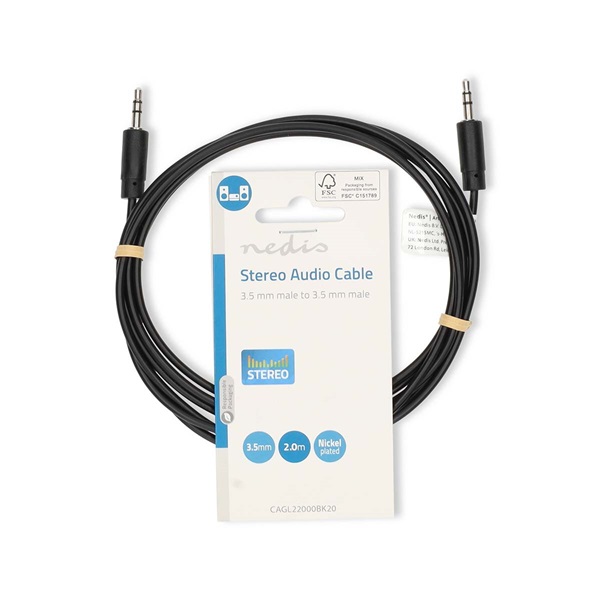 Nedis CAGL22000BK20 sztereo audio kábel, 3,5 mm jack dugó - 3,5 mm jack dugó, 2m - Image 2