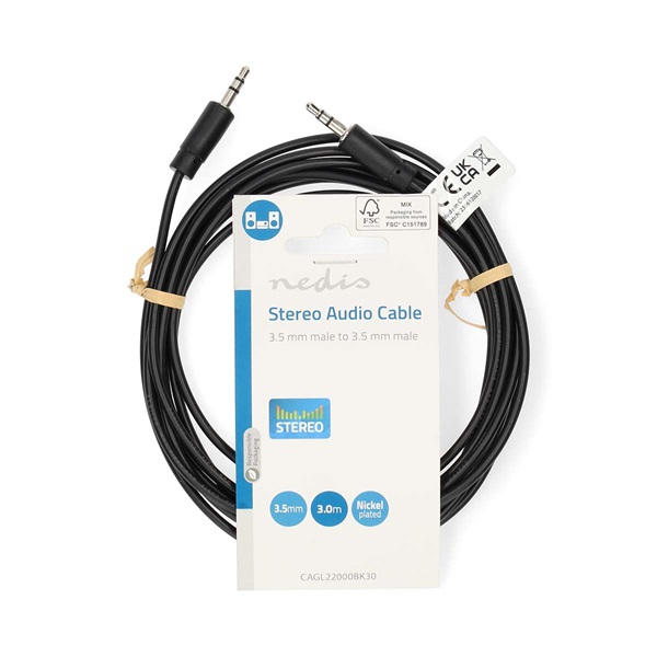 Nedis CAGL22000BK30 sztereo audio kábel, 3,5 mm jack dugó - 3,5 mm jack dugó, 3m - Image 1