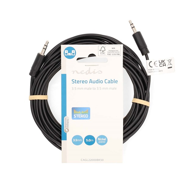 Nedis CAGL22000BK50 sztereo audio kábel, 3,5 mm jack dugó - 3,5 mm jack dugó, 5m - Image 1