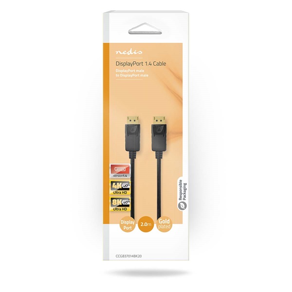 Nedis CCGB37014BK20 DisplayPort 1.4 kábel, displayport dugó - display port dugó, 8K@60Hz, 2m - Image 1