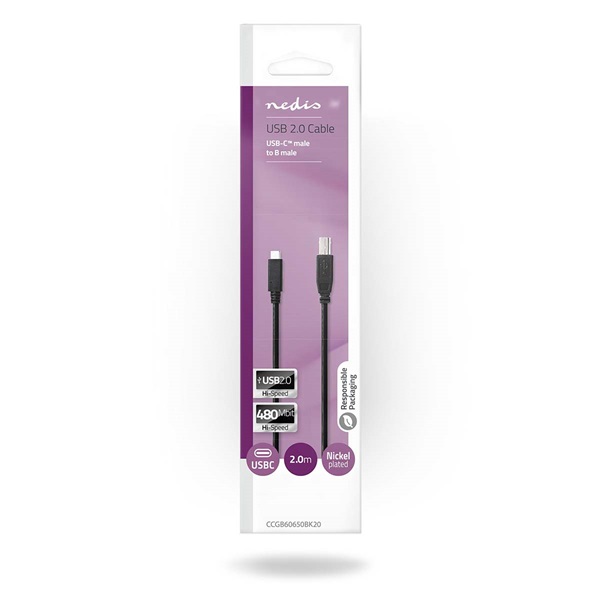 Nedis CCGB60650BK20 USB-C dugó - USB- B dugó (USB C - USB B) kábel, 480 Mbps, 2m - Image 3
