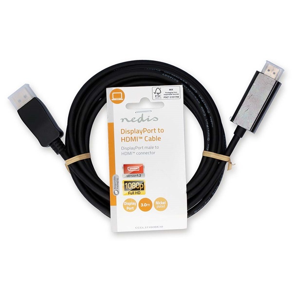 Nedis CCGL37100BK30 Displayport dugó - HDMI dugó kábel 1080p, 3m - Image 3