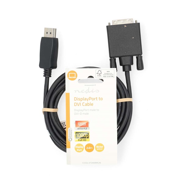 Nedis CCGL37200BK20 Displayport dugó - DVI-D 24+1-Tűs kábel 1080p, 2m - Image 3