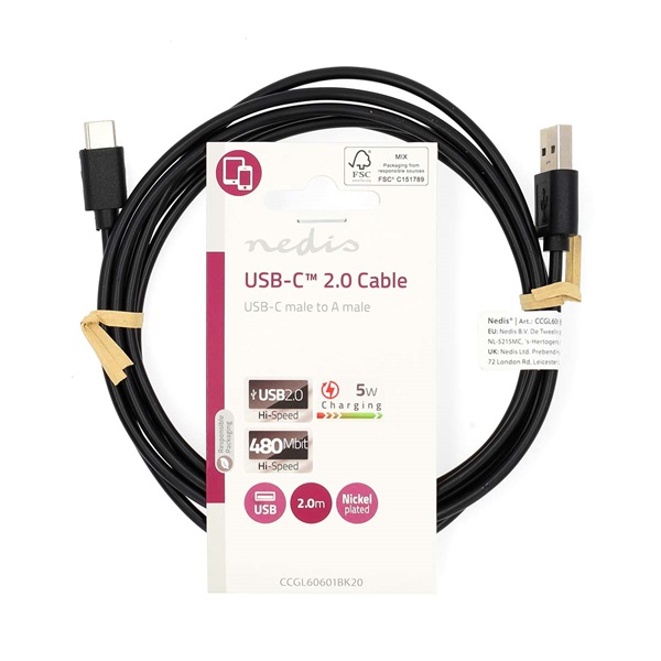 Nedis CCGL60601BK20 USB A - USB C (USB-C) kábel, 5W, hossz 2m - Image 3