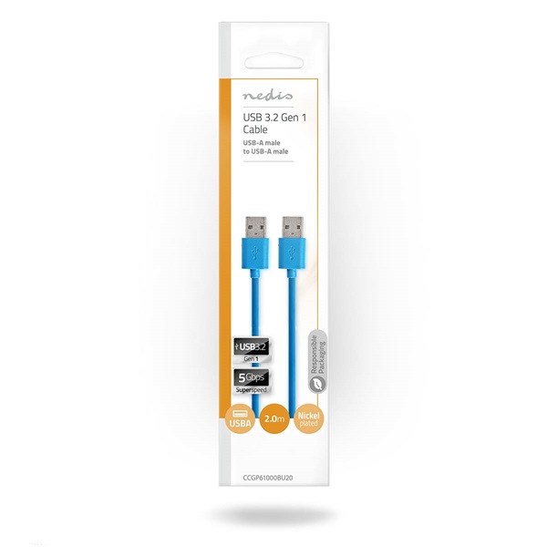 Nedis CCGP61000BU20 USB3.2 USB A dugó - USB-A dugó, 5 Gbps, 2m, (USB3.1, USB3.0, USB2.0) - Image 3