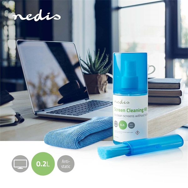 Nedis CLSN120BU LCD TV / nonitor kijelző / képernyő tisztító készlet, 200 ml, tisztító kendő, porecset - Image 3