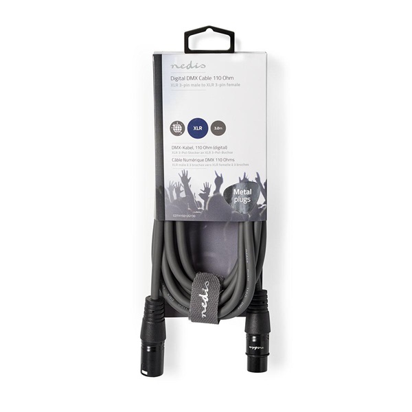 Nedis COTH15012GY30 DMX adapter kábel, XLR 3 tűs dugó, XLR 3 tűs anya,  Nikkelezett, 3 m,  kerek, PVC, Sötétszürke - Image 3