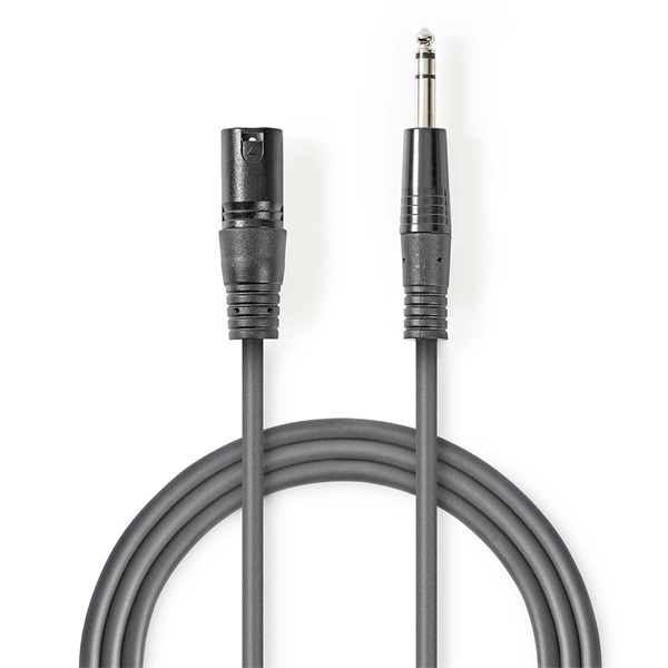 Nedis COTH15100GY15 balanced/szimmetrikus félprofi audio kábel, 6,35mm sztereo jack dugó - 3p XLR dugó, hossz 1,5m - Image 2