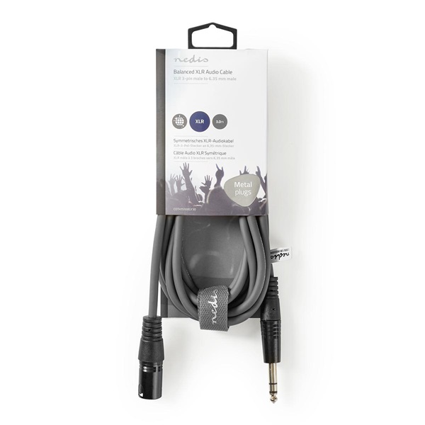 Nedis COTH15100GY30 balanced/szimmetrikus félprofi audio kábel, 6,35mm sztereo jack dugó - 3p XLR dugó, hossz 3m - Image 3