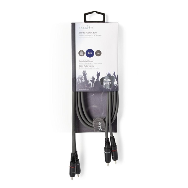 Nedis COTH24200GY15 sztereo audio kábel, 2x RCA dugó,  2x RCA dugó, Nikkelezett,  1,50 m, rugalmas - Image 3