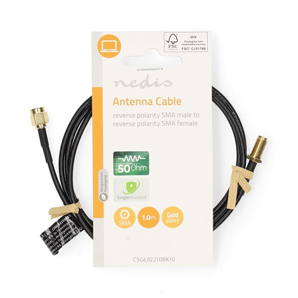 Nedis CSGL02210BK10 SMA kábel, RP SMA férfi, RP SMA női, Aranyozott, 50 Ohm, Egyetlen árnyékolt, 1 m - Image 3