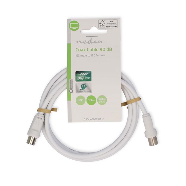 Nedis CSGL40000WT15 koax kábel, dugó - aljzat, 90 dB, 75 Ohm Dupla árnyékolás, 1,5m - Image 3