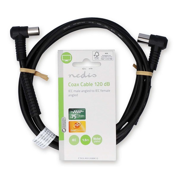 Nedis CSGL40120BK15 koax RF kábel, koax férfi (dugó), koax női (aljzat) 120 dB, 75 Ohm, Négyszeresen árnyékolt ,  1,5m - Image 3